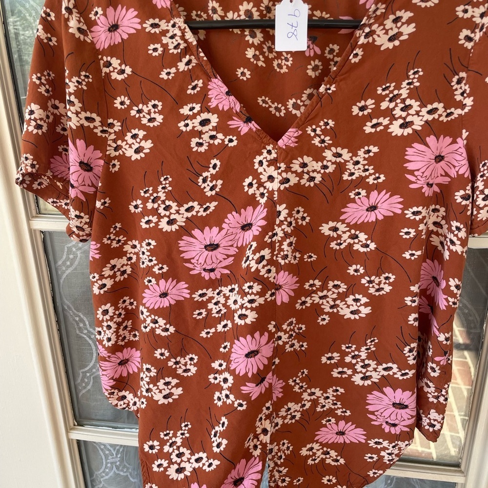 Madewell Size M Floral Tie Front Blouse Rust Pink Daisy Print Cottagecore ๐ธ